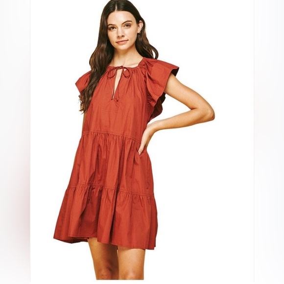 Pinch Terracotta Ruffle Sleeve Mini Dress - Picture 1 of 5